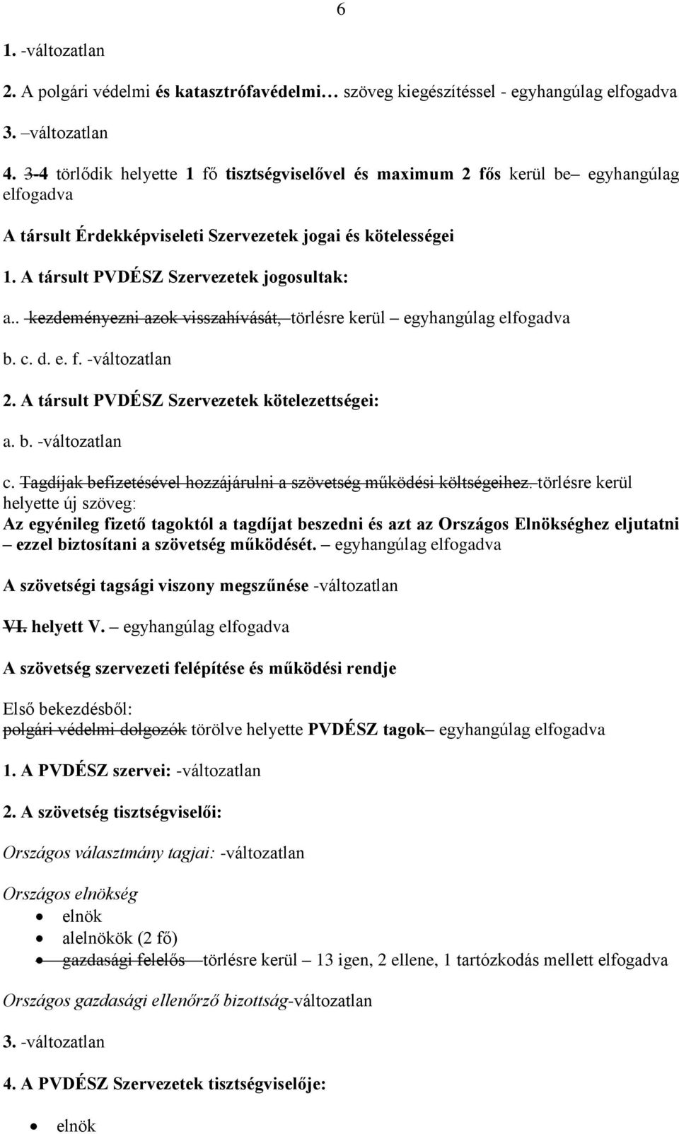 . kezdeményezni azok visszahívását, törlésre kerül egyhangúlag elfogadva b. c. d. e. f. -változatlan 2. A társult PVDÉSZ Szervezetek kötelezettségei: a. b. -változatlan c.