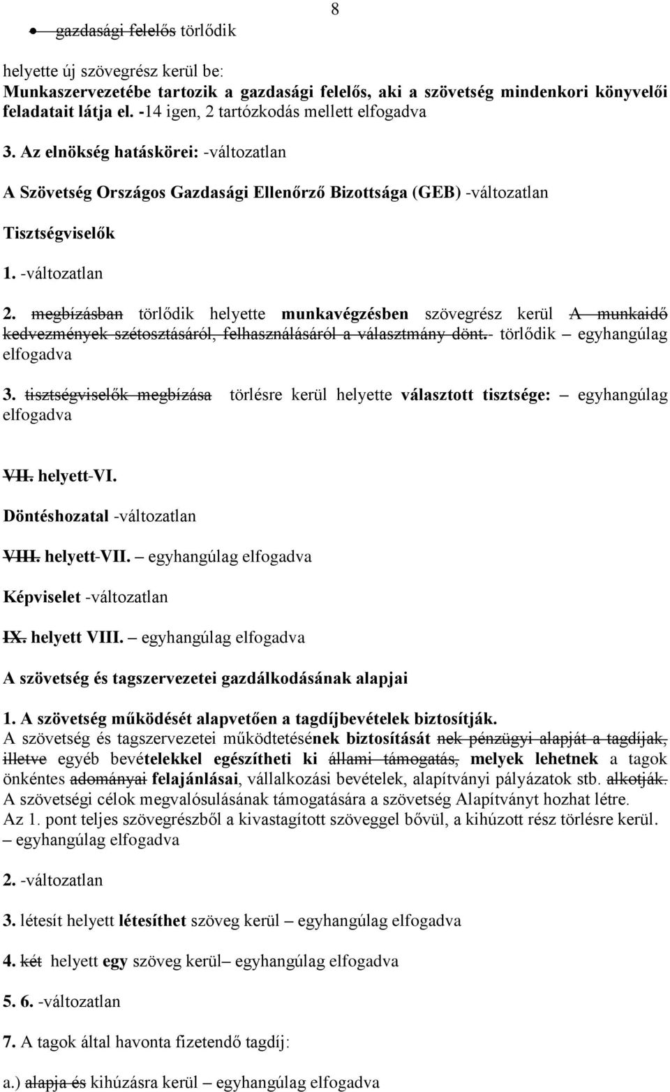 megbízásban törlődik helyette munkavégzésben szövegrész kerül A munkaidő kedvezmények szétosztásáról, felhasználásáról a választmány dönt.- törlődik egyhangúlag elfogadva 3.