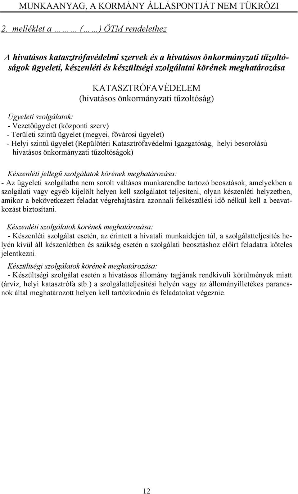 bsorolású hivatásos önkormányzati tűzoltóságok) Késznléti jllgű szolgálatok körénk mghatározása: - Az ügylti szolgálatba nm sorolt váltásos munkarndb tartozó bosztások, amlykbn a szolgálati vagy gyéb