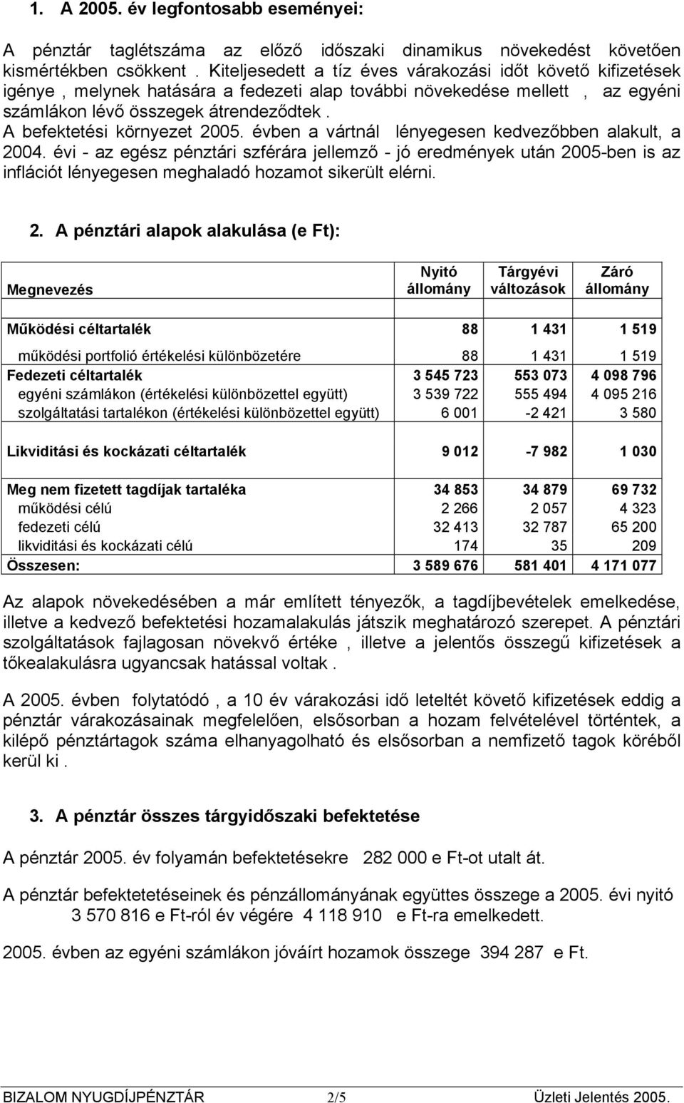 A befektetési környezet 2005. évben a vártnál lényegesen kedvezőbben alakult, a 2004.