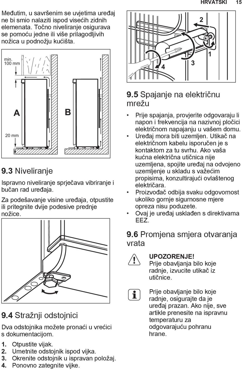 1. Otpustite vijak. 2. Umetnite odstojnik ispod vijka. 3. Okrenite odstojnik u ispravan položaj. 4. Ponovno zategnite vijke. 9.