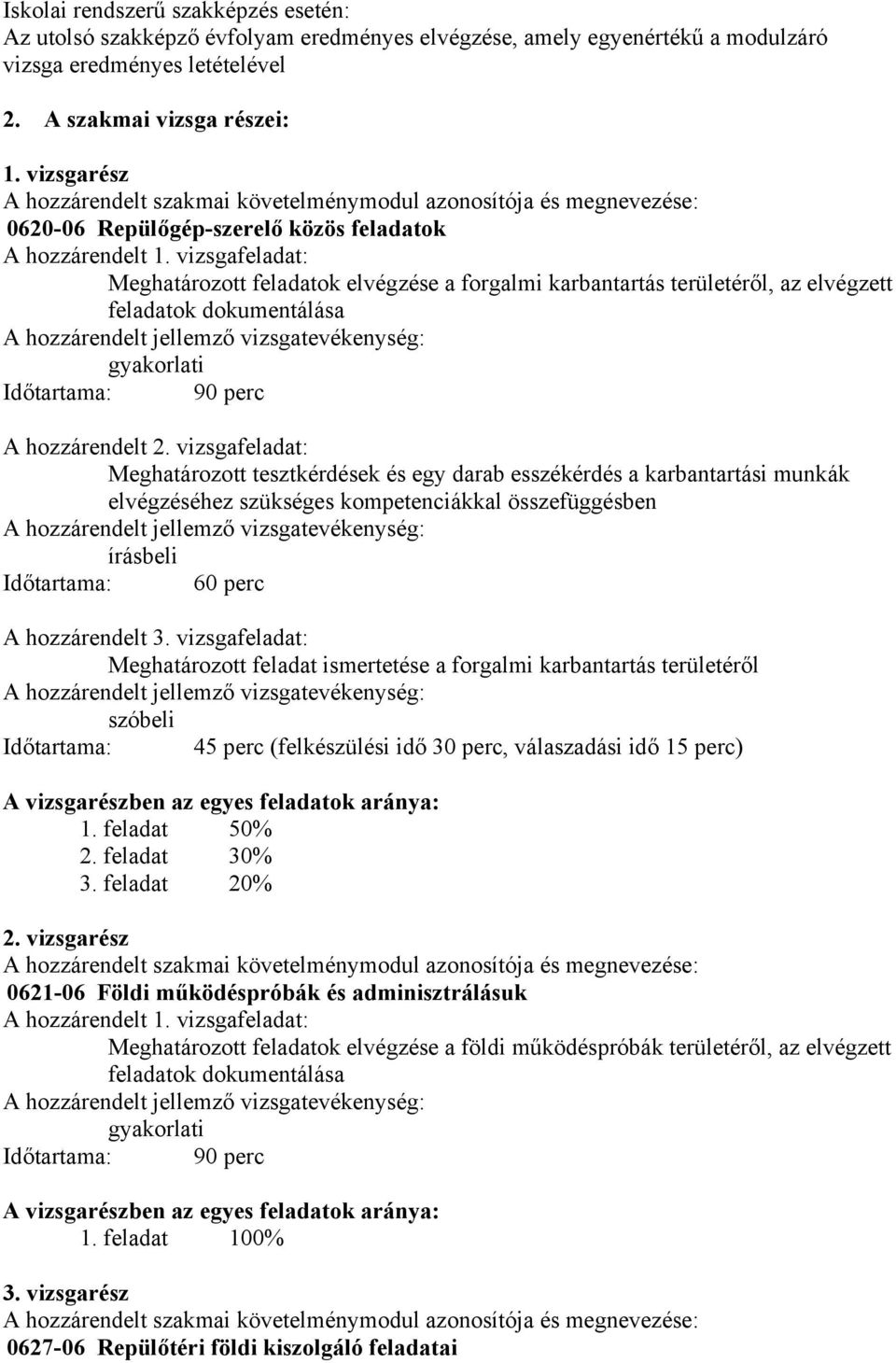 vizsgafeladat: Meghatározott feladatok elvégzése a forgalmi karbantartás területéről, az elvégzett feladatok dokumentálása gyakorlati Időtartama: 90 perc A hozzárendelt 2.