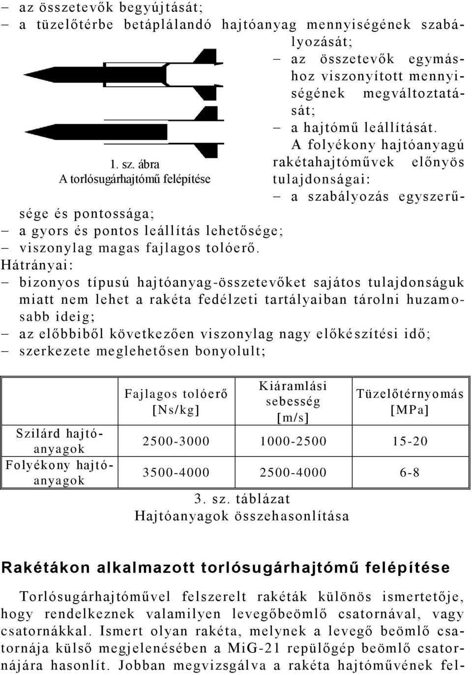 ábra A torlósugárhajtómű felépítése rakétahajtóművek előnyös tulajdonságai: a szabályozás egyszerűsége és pontossága; a gyors és pontos leállítás lehetősége; viszonylag magas fajlagos tolóerő.