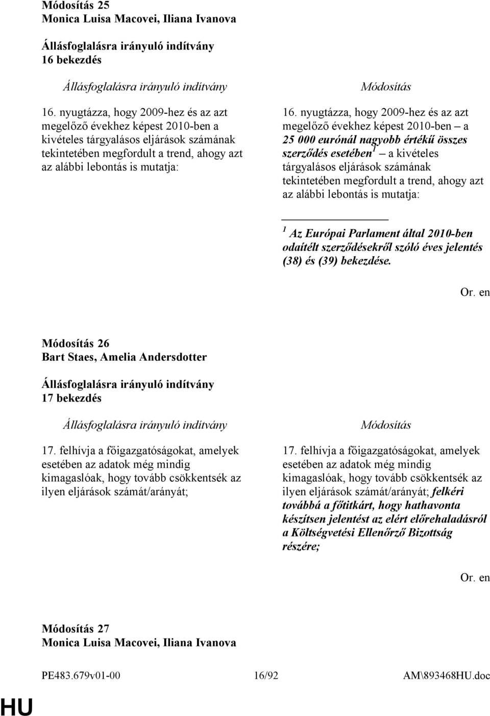 nyugtázza, hogy 2009-hez és az azt megelőző évekhez képest 2010-ben a 25 000 eurónál nagyobb értékű összes szerződés esetében 1 a kivételes tárgyalásos eljárások számának tekintetében megfordult a