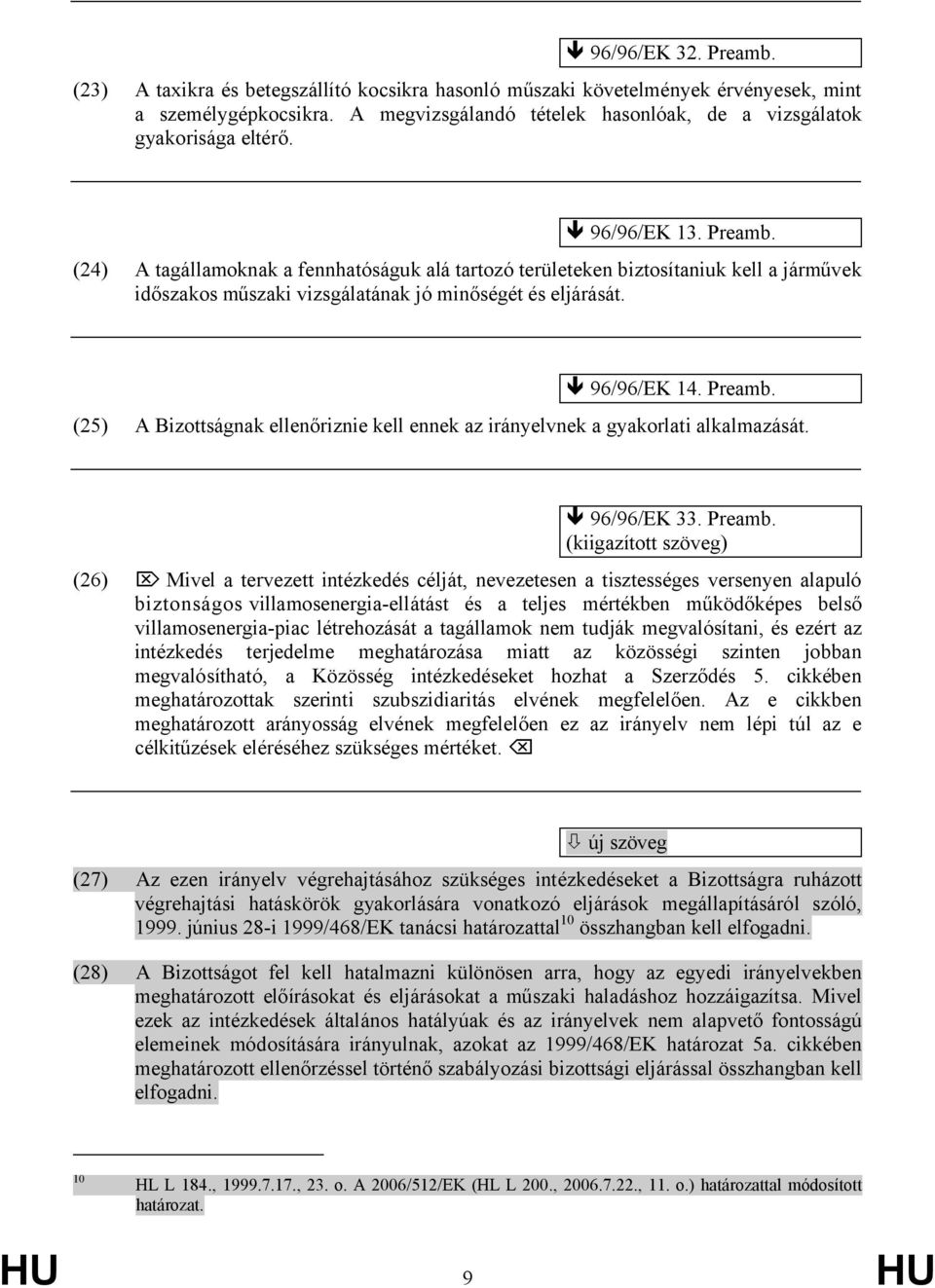 (24) A tagállamoknak a fennhatóságuk alá tartozó területeken biztosítaniuk kell a járművek időszakos műszaki vizsgálatának jó minőségét és eljárását. 96/96/EK 14. Preamb.