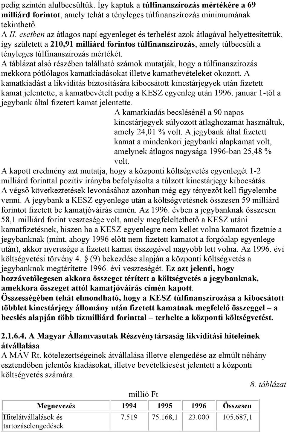 A táblázat alsó részében található számok mutatják, hogy a túlfinanszírozás mekkora pótlólagos kamatkiadásokat illetve kamatbevételeket okozott.