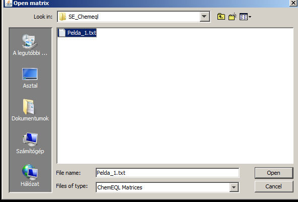 oldódása: Betöltés Chemeql programba: (file open