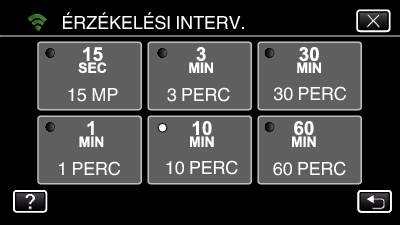 Wi-Fi használata (GZ-EX515/GZ-EX510) Felismerési mód beállítása a kamerához (ÉRZÉKEL. BEÁLL./ MAIL) Az észlelési mód beállítása a rögzítés elindításához. 1 Érintse meg: MENU.