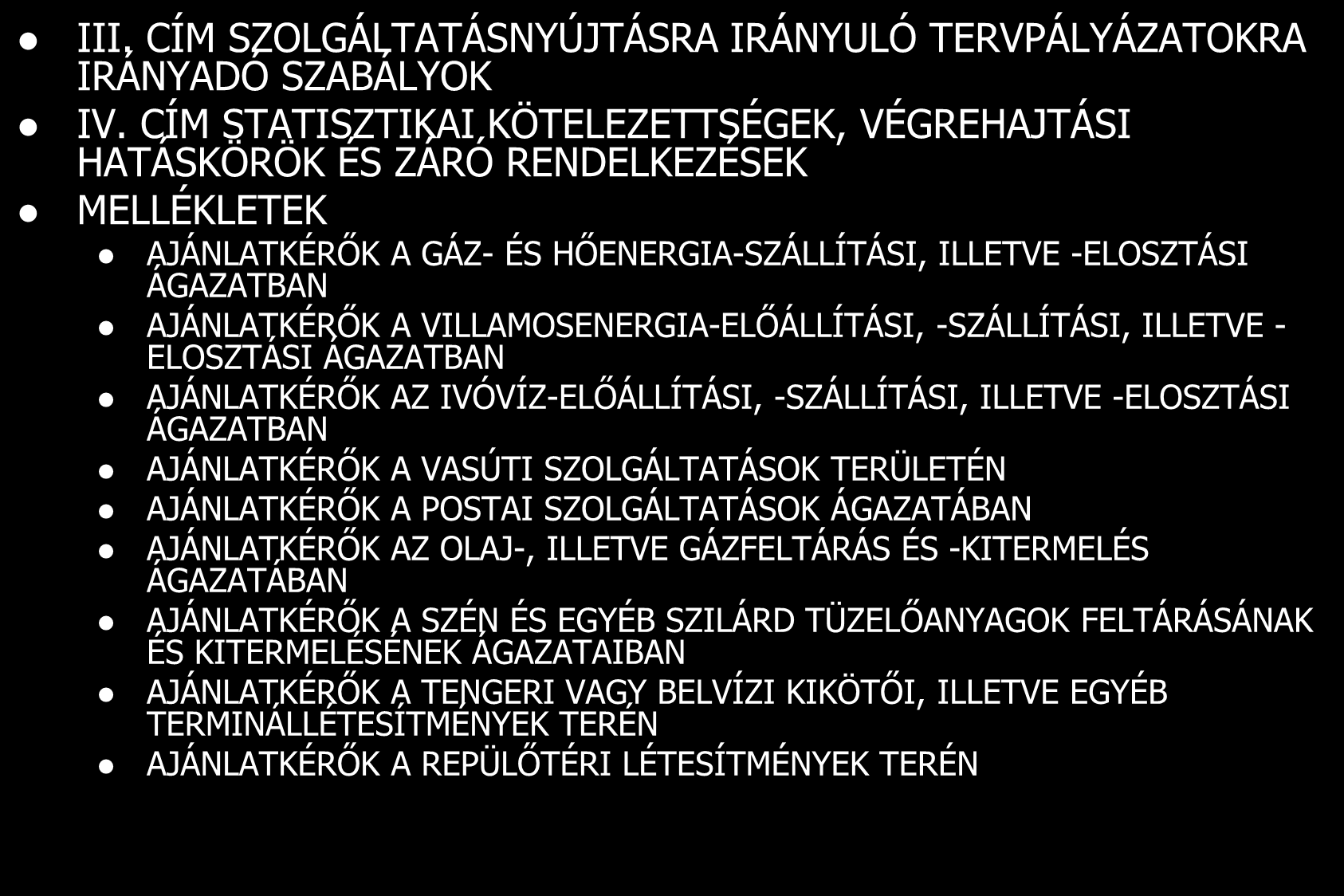 III. CÍM SZOLGÁLTATÁSNYÚJTÁSRA IRÁNYULÓ TERVPÁLYÁZATOKRA IRÁNYADÓ SZABÁLYOK IV.