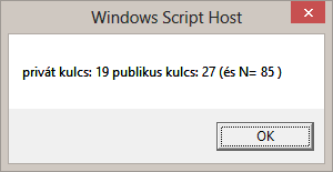 T titkosítandó adat = 7 N modolus = P*Q= 5*17 = 85 C titkosított üzenet T