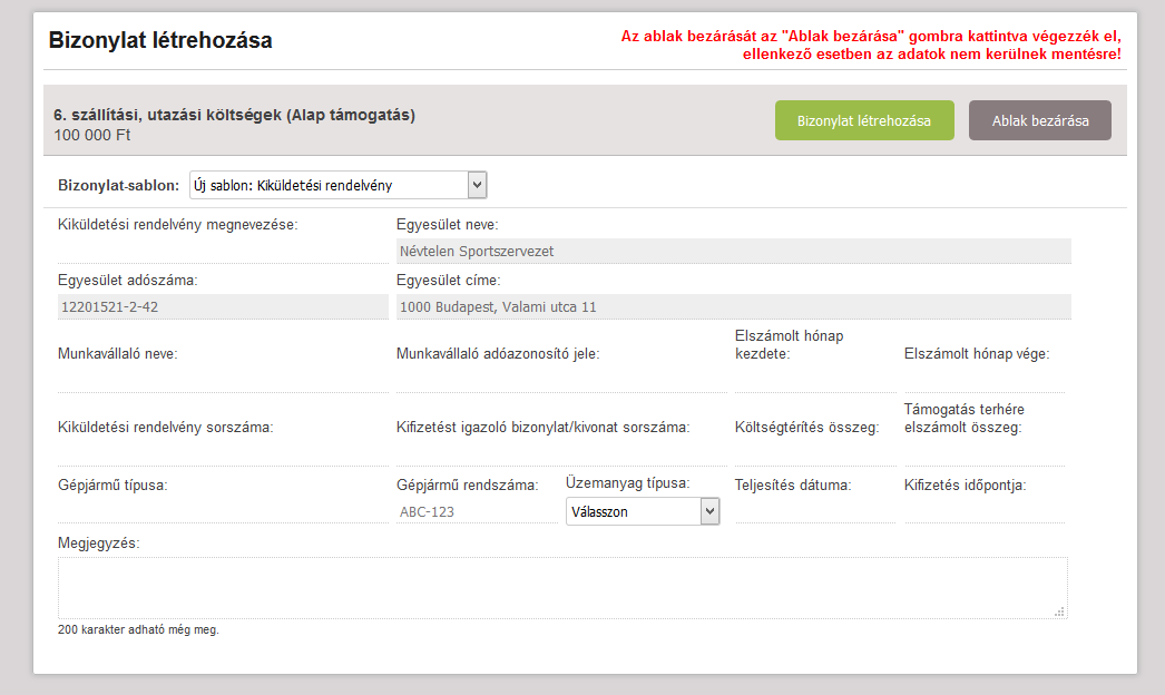 Kiküldetési rendelvény sablon Szállítási, utazási költségeken belül magánszemély tulajdonát képező gépjárművel történő utazás költségének elszámolásához.