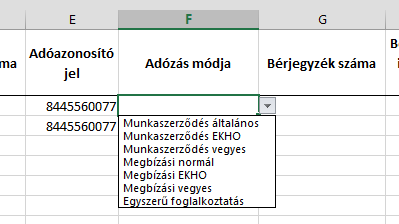 A táblázatban a bruttó bérnek és a munkáltatót terhelő járulékoknak eltérő tételazonosítója van, így két sorban kell felvinni az adott személy egy havi