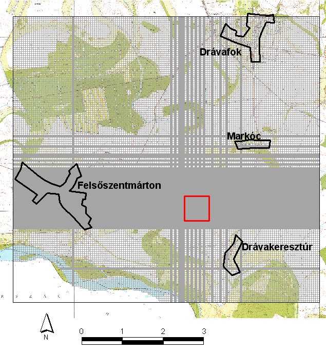 7,5 x 7 km 50 x 50 m alaprács Kalibrációs