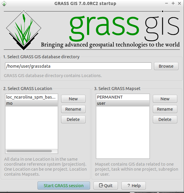 Térképhalmaz létrehozása 2 3 1 4 A GRASS indításánál megadott térképhalmazba kerülnek az új állományok.