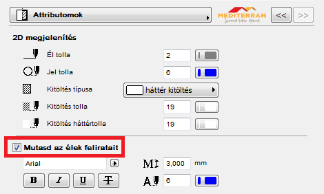 2) Éltípus beállítása a Tárgy beállítása dialógban: Nyissa meg a Tárgy beállítása ablakot az Infotáblán vagy a Ctrl+T billentyűkombinációval, majd a Tető élek beállítása fül Attribútumok oldalán