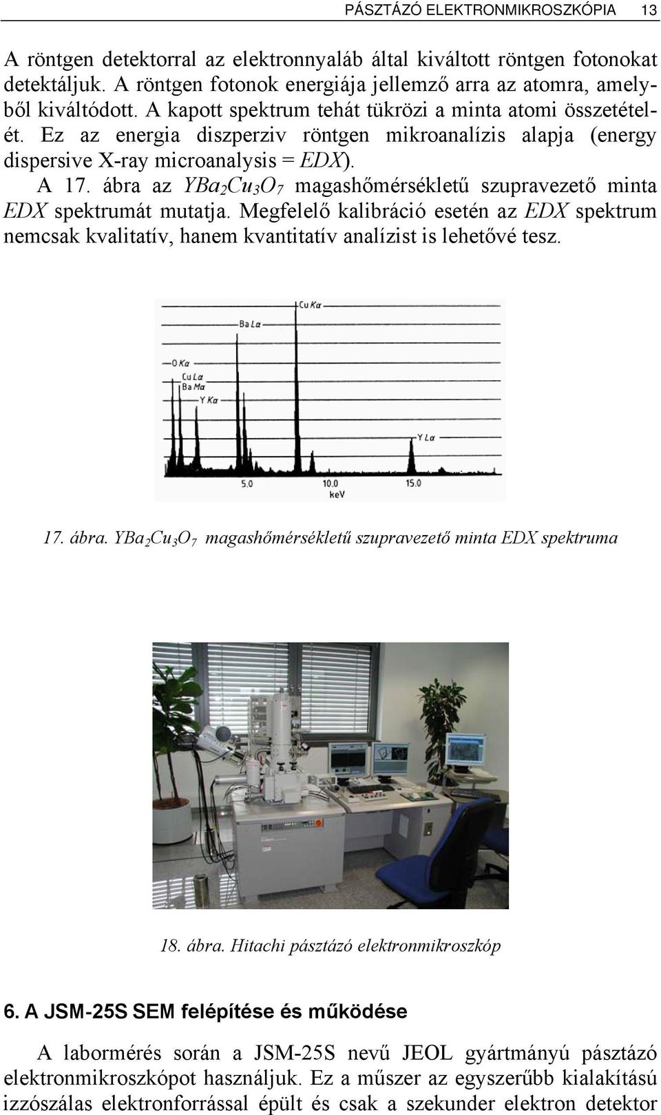 ábra az YBa 2 Cu 3 O 7 magashőmérsékletű szupravezető minta EDX spektrumát mutatja. Megfelelő kalibráció esetén az EDX spektrum nemcsak kvalitatív, hanem kvantitatív analízist is lehetővé tesz. 17.