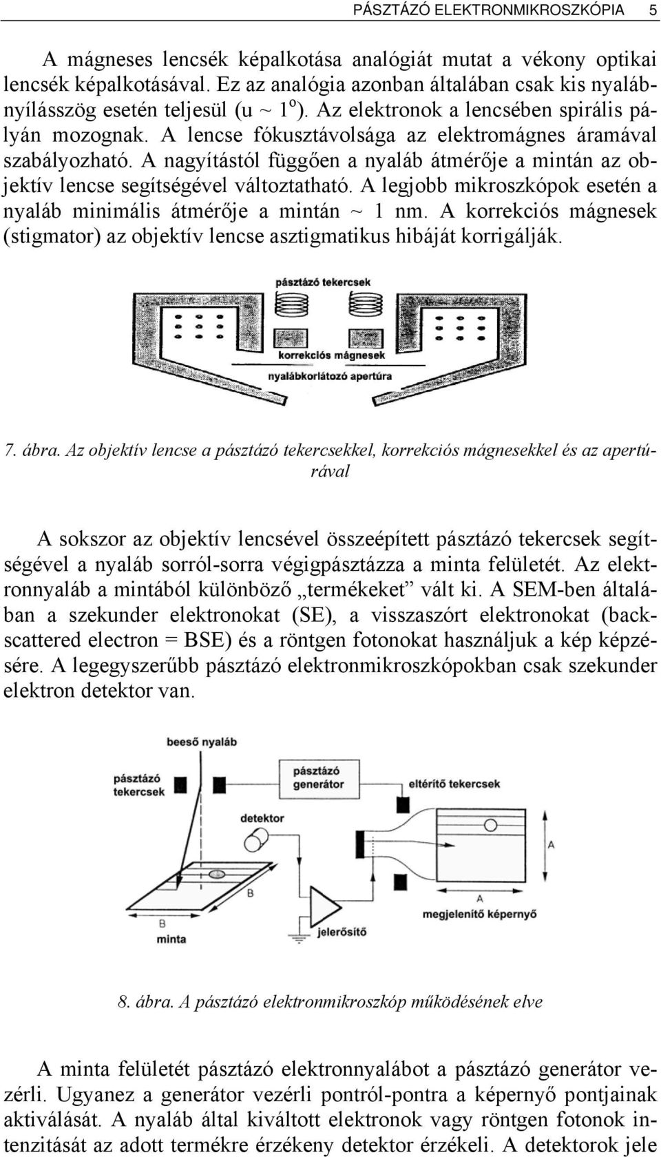 A lencse fókusztávolsága az elektromágnes áramával szabályozható. A nagyítástól függően a nyaláb átmérője a mintán az objektív lencse segítségével változtatható.