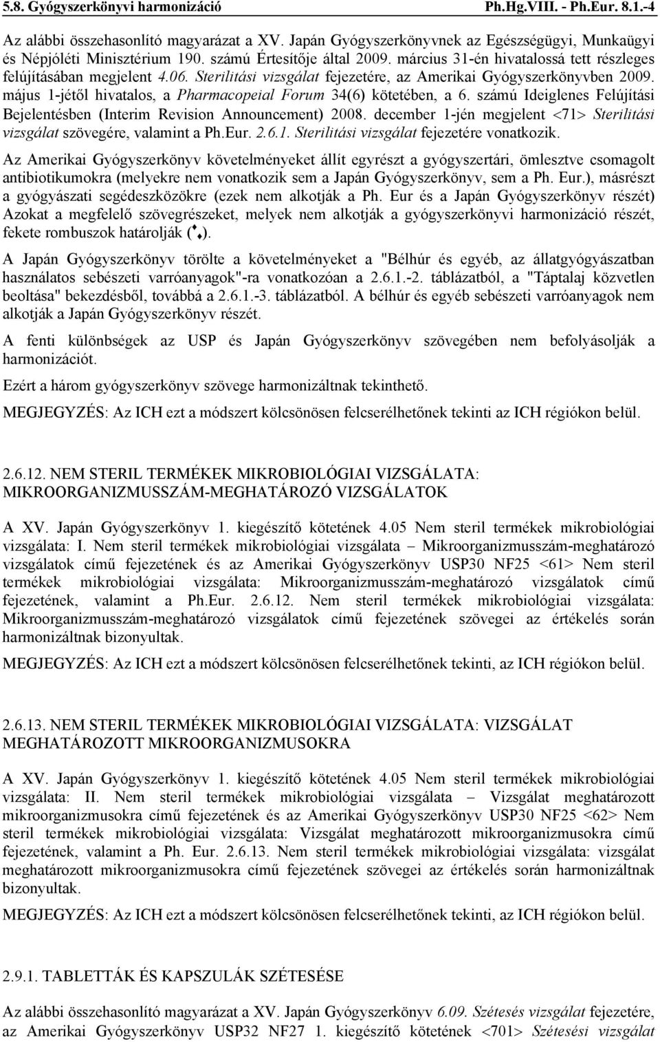 május 1-jétől hivatalos, a Pharmacopeial Forum 34(6) kötetében, a 6. számú Ideiglenes Felújítási Bejelentésben (Interim Revision Announcement) 2008.