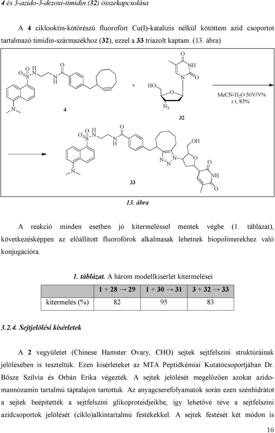 2.4. Sejtjelölési kísérletek A 2 vegyületet (Chinese Hamster Ovary, CHO) sejtek sejtfelszíni struktúráinak jelölésében is teszteltük. Ezen kísérleteket az MTA Peptidkémiai Kutatócsoportjában Dr.