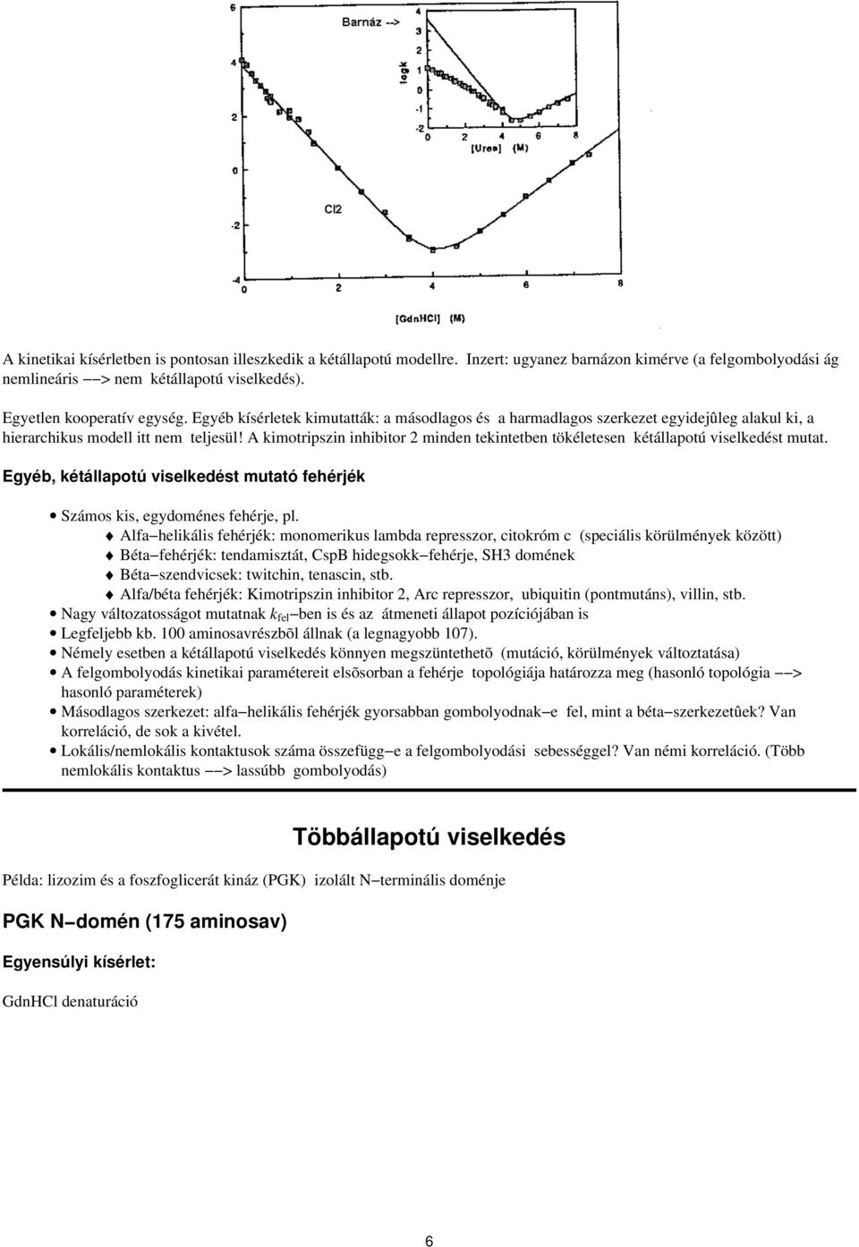 A kimotripszin inhibitor 2 minden tekintetben tökéletesen kétállapotú viselkedést mutat. Egyéb, kétállapotú viselkedést mutató fehérjék Számos kis, egydoménes fehérje, pl.