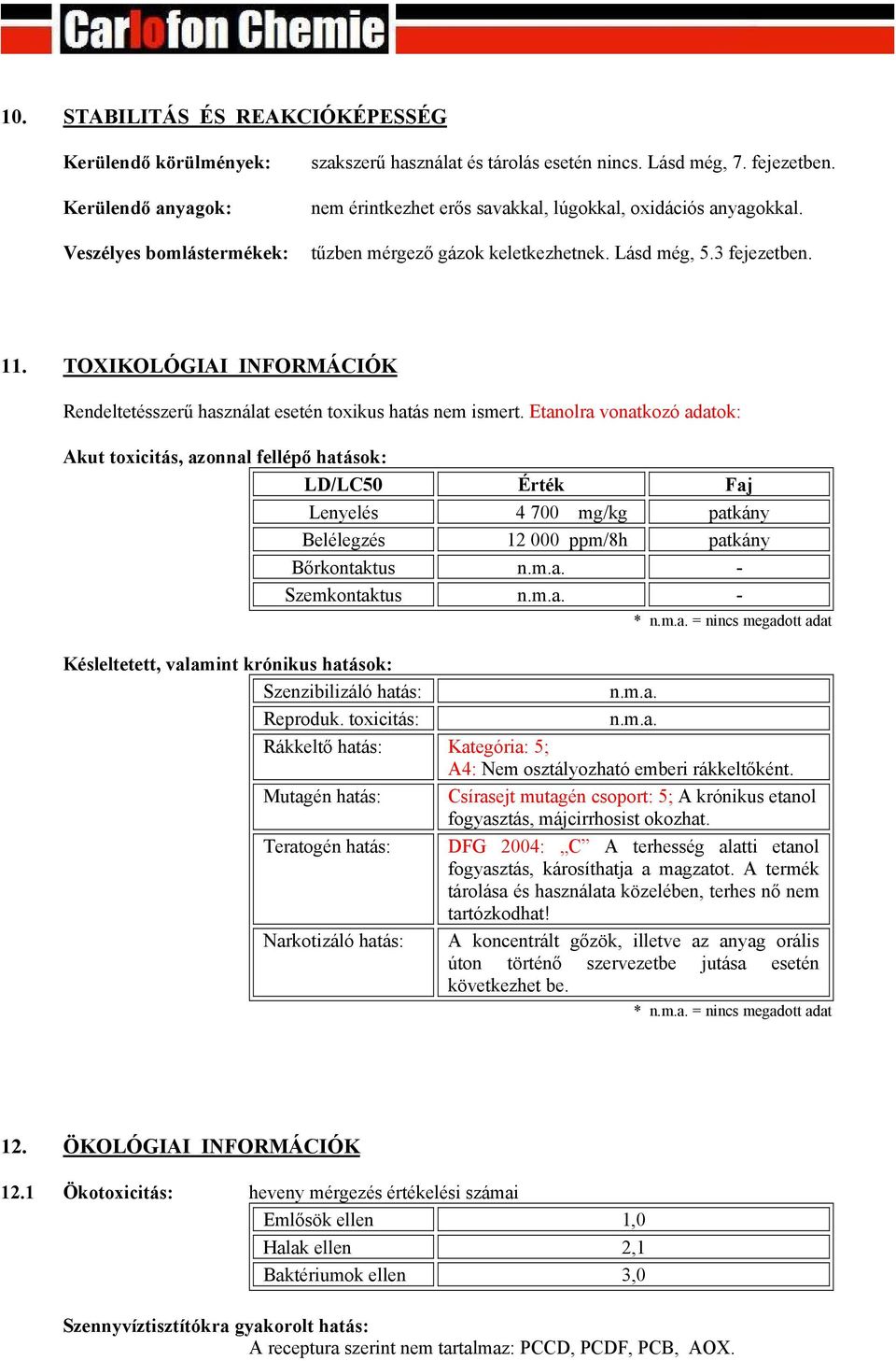 TOXIKOLÓGIAI INFORMÁCIÓK Rendeltetésszerű használat esetén toxikus hatás nem ismert.