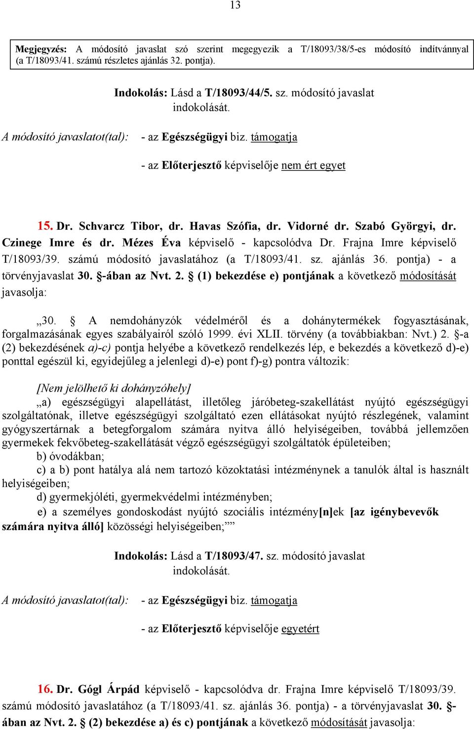 Frajna Imre képviselő T/18093/39. számú módosító javaslatához (a T/18093/41. sz. ajánlás 36. pontja) - a törvényjavaslat 30. -ában az Nvt. 2.