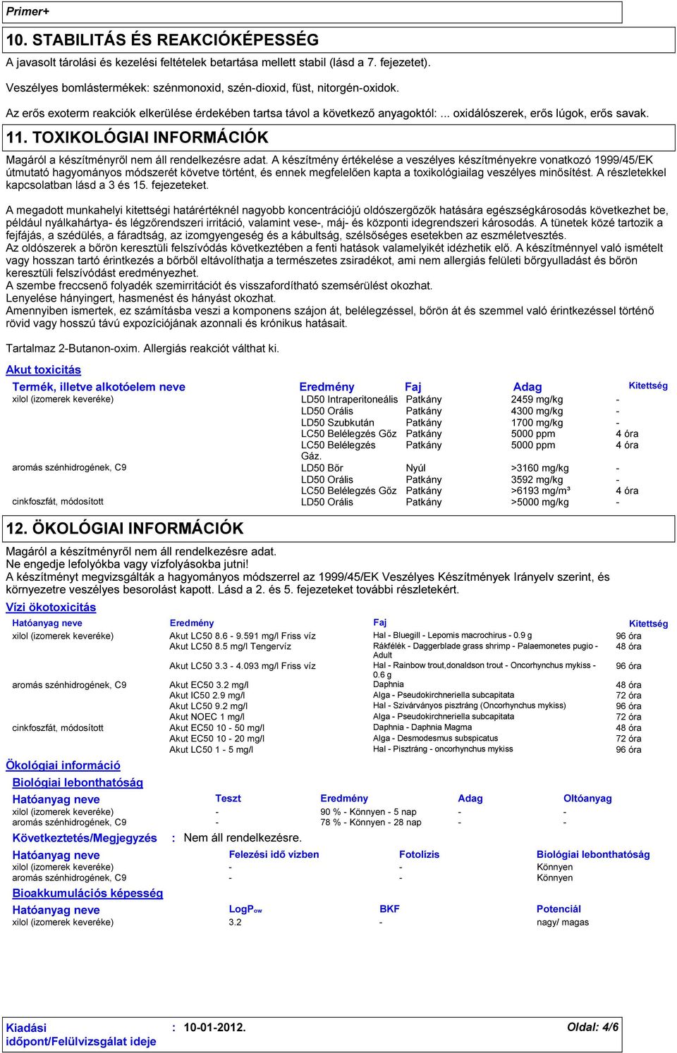 TOXIKOLÓGIAI INFORMÁCIÓK Magáról a készítményről nem áll rendelkezésre adat.