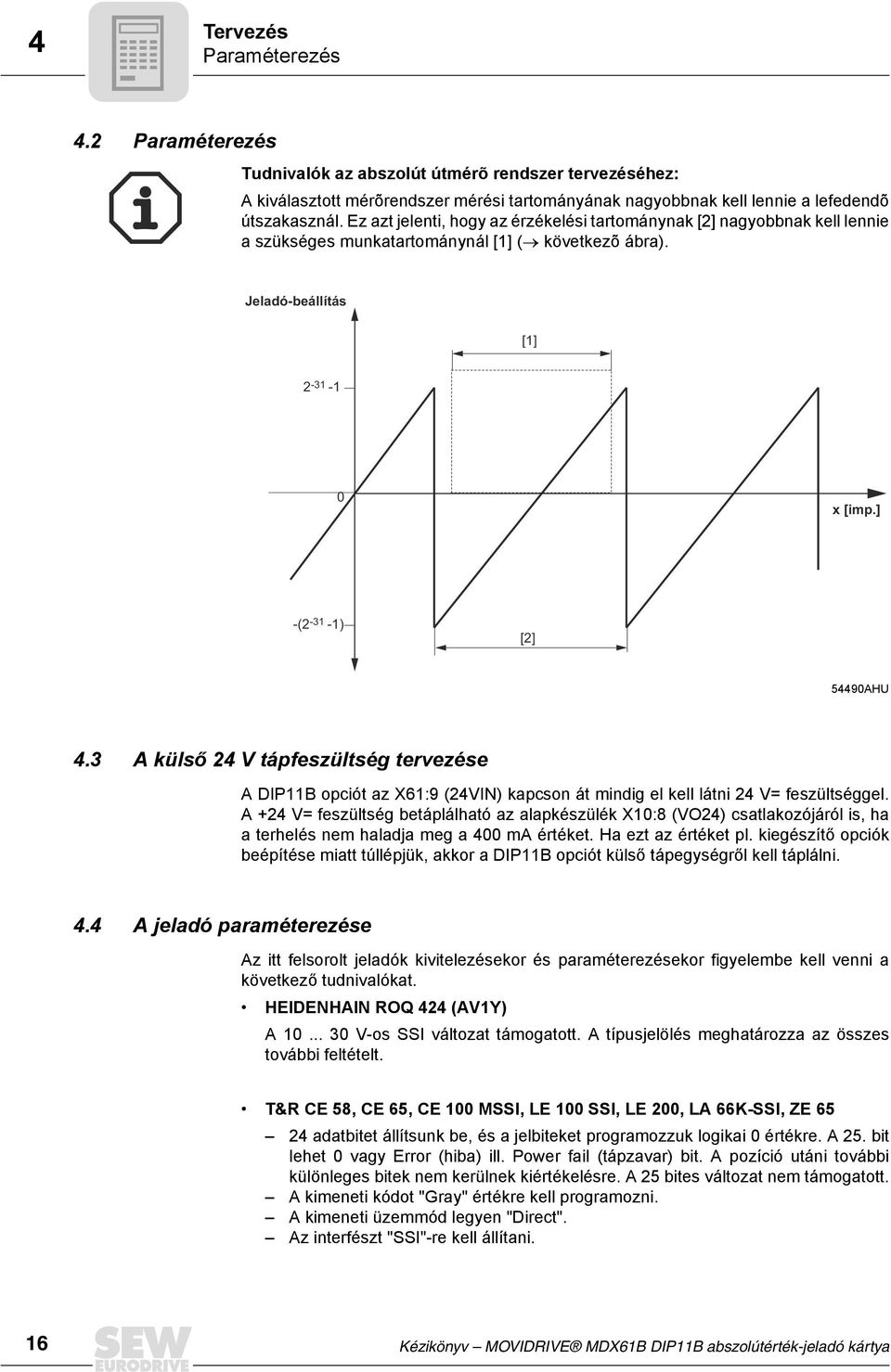 3 A külső 24 V tápfeszültség tervezése A DP11B opciót az X61:9 (24VN) kapcson át mindig el kell látni 24 V= feszültséggel.