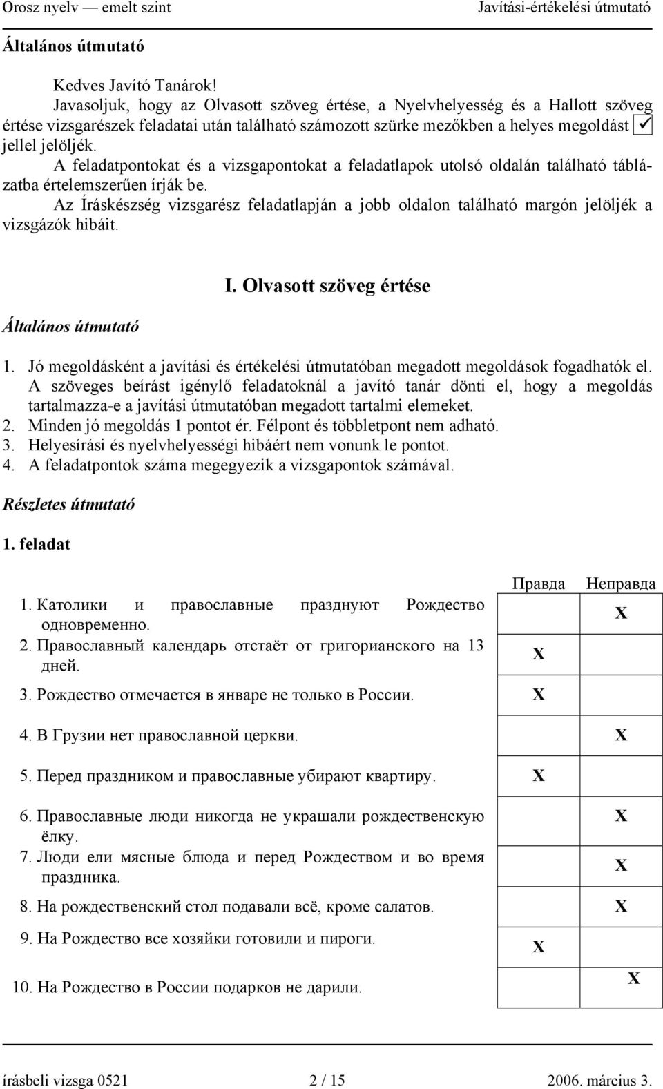 A feladatpontokat és a vizsgapontokat a feladatlapok utolsó oldalán található táblázatba értelemszerűen írják be.