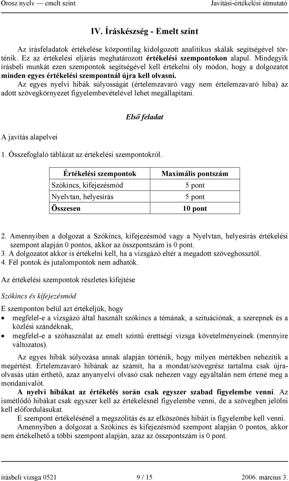 Az egyes nyelvi hibák súlyosságát (értelemzavaró vagy nem értelemzavaró hiba) az adott szövegkörnyezet figyelembevételével lehet megállapítani. Első feladat A javítás alapelvei 1.