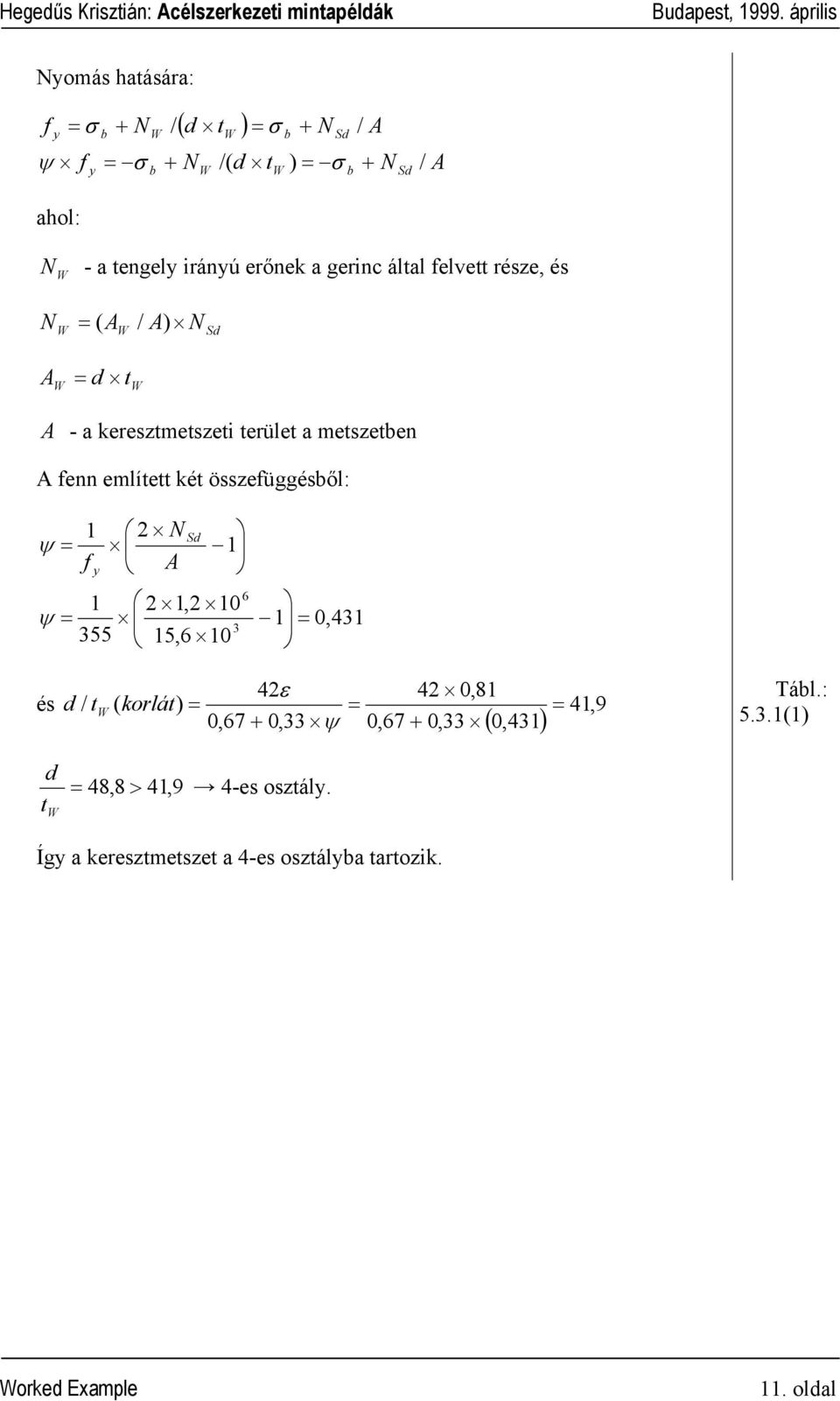 A enn emlíe ké össeüggésből: ψ A ψ 55 Sd, 0 5,6 0 6 0,4 és 4ε 4 0,8 / ( korlá) 4,9 0,67 0, ψ