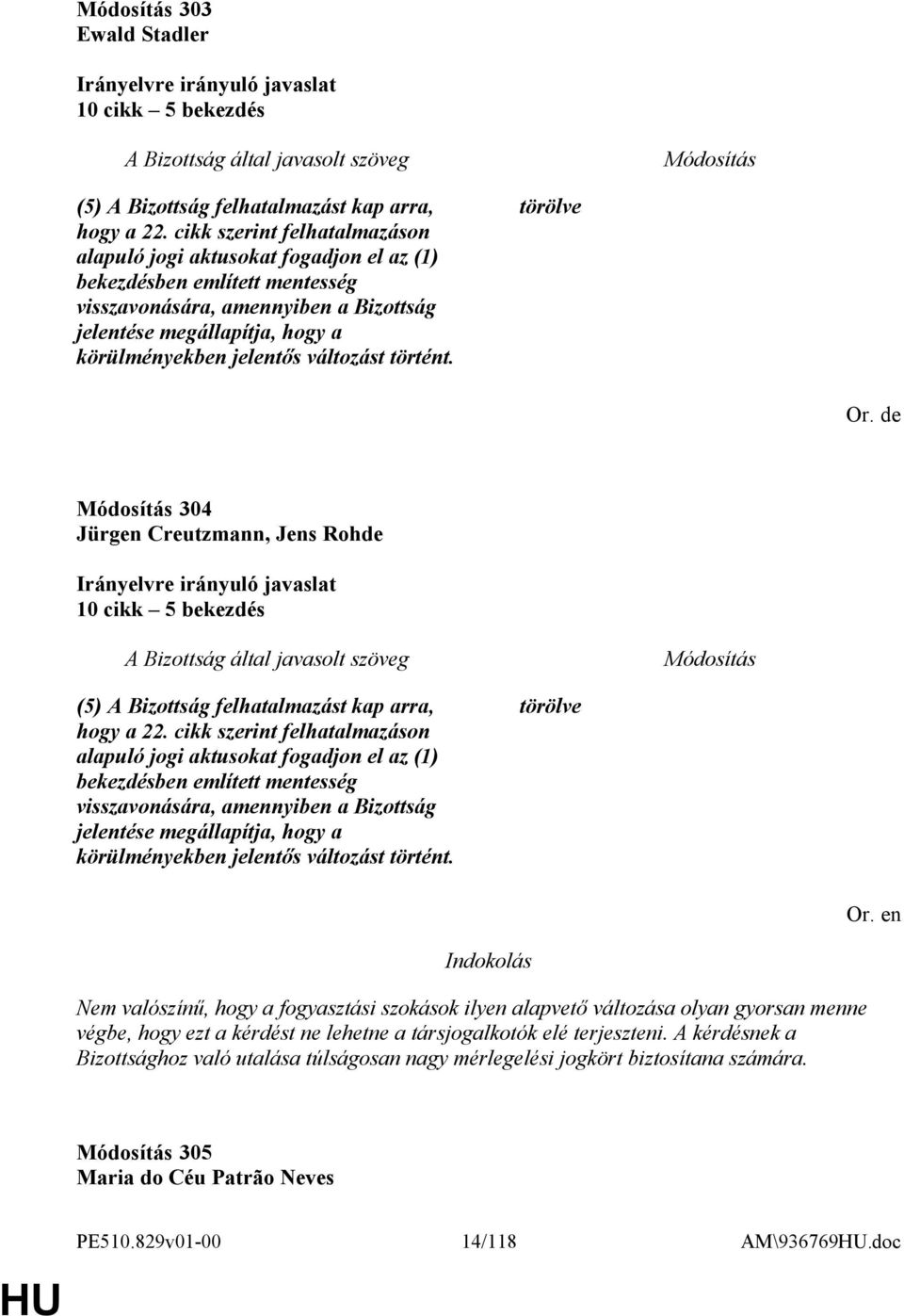 változást történt. Or. de 304 Jürgen Creutzmann, Jens Rohde 10 cikk 5 bekezdés (5) A Bizottság felhatalmazást kap arra, hogy a 22.  változást történt.