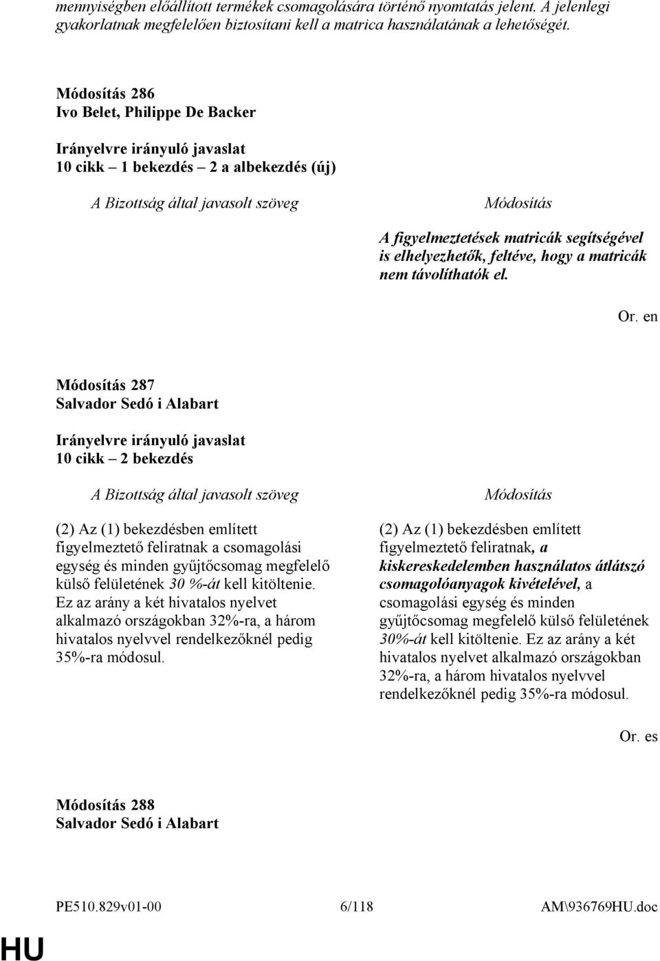 287 Salvador Sedó i Alabart 10 cikk 2 bekezdés (2) Az (1) bekezdésben említett figyelmeztető feliratnak a csomagolási egység és minden gyűjtőcsomag megfelelő külső felületének 30 %-át kell kitöltenie.