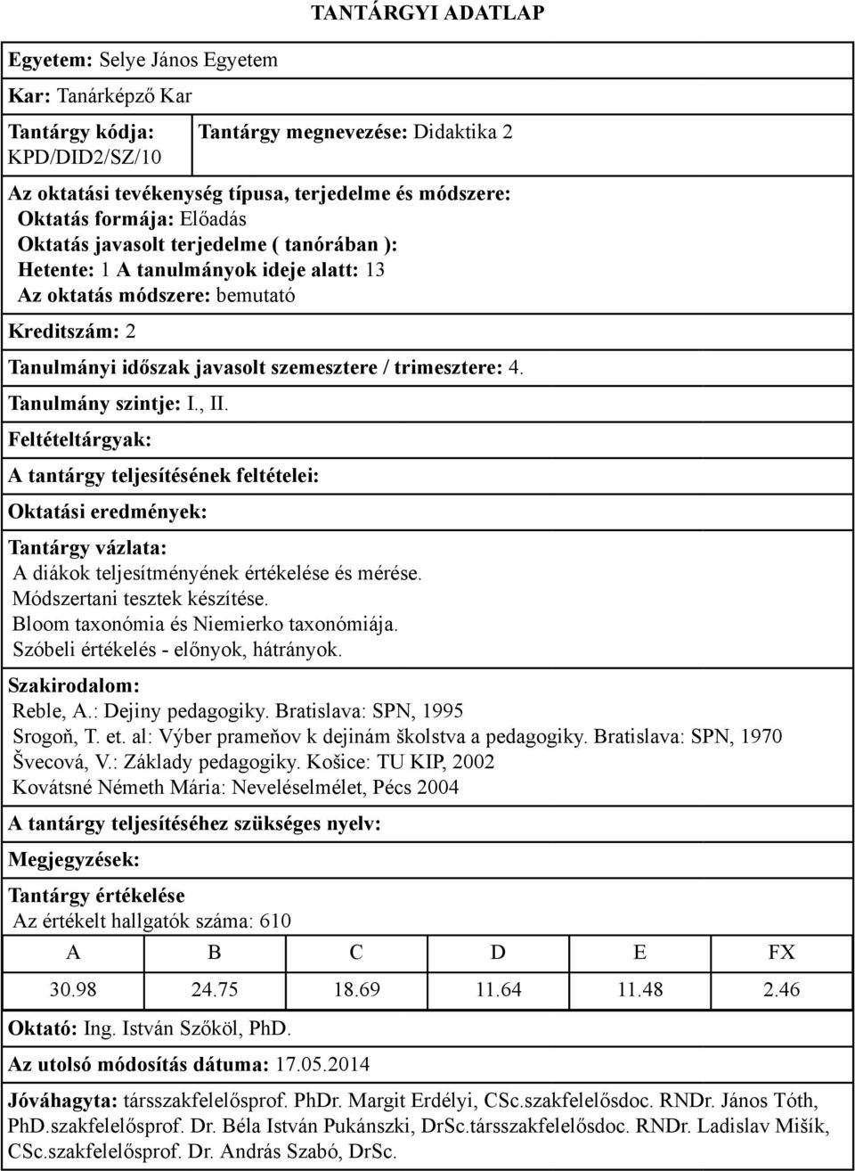 Reble, A.: Dejiny pedagogiky. Bratislava: SPN, 1995 Srogoň, T. et. al: Výber prameňov k dejinám školstva a pedagogiky. Bratislava: SPN, 1970 Švecová, V.: Základy pedagogiky.