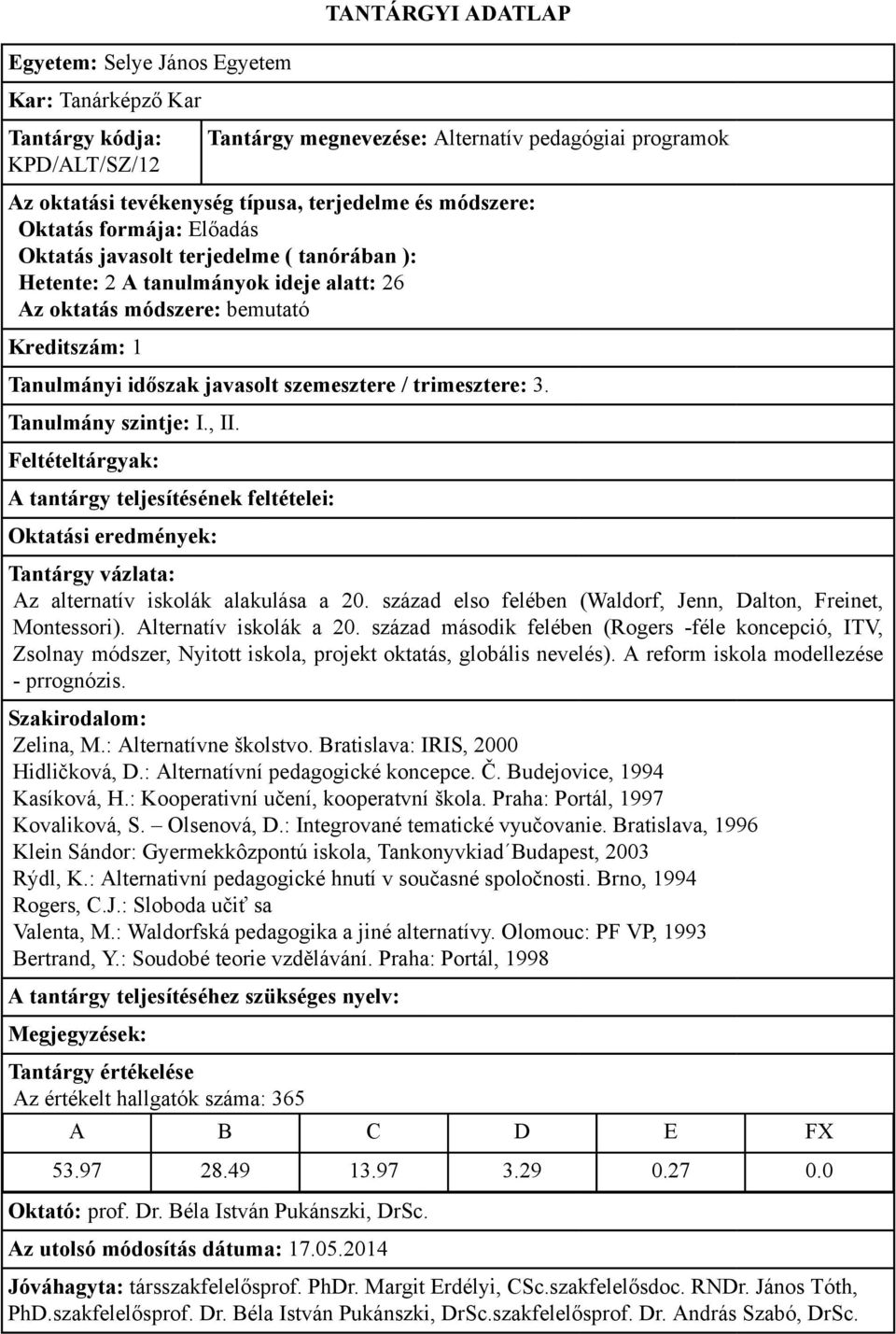 század második felében (Rogers -féle koncepció, ITV, Zsolnay módszer, Nyitott iskola, projekt oktatás, globális nevelés). A reform iskola modellezése - prrognózis. Zelina, M.: Alternatívne školstvo.