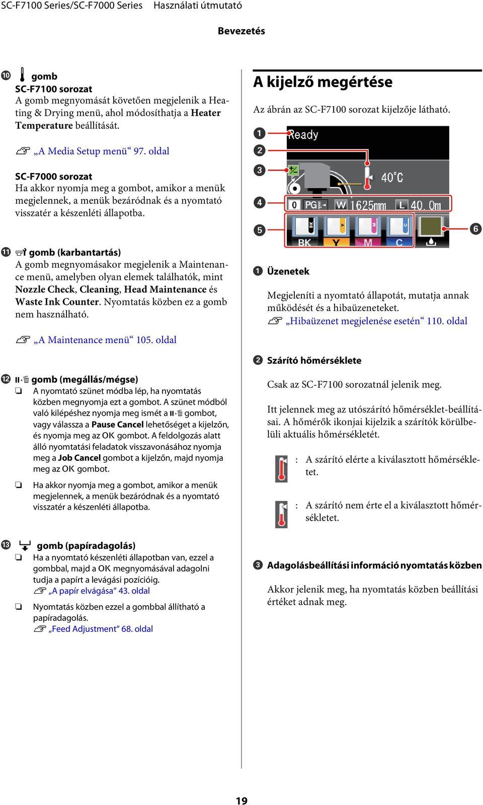 oldal SC-F7000 sorozat Ha akkor nyomja meg a gombot, amikor a menük megjelennek, a menük bezáródnak és a nyomtató visszatér a készenléti állapotba.