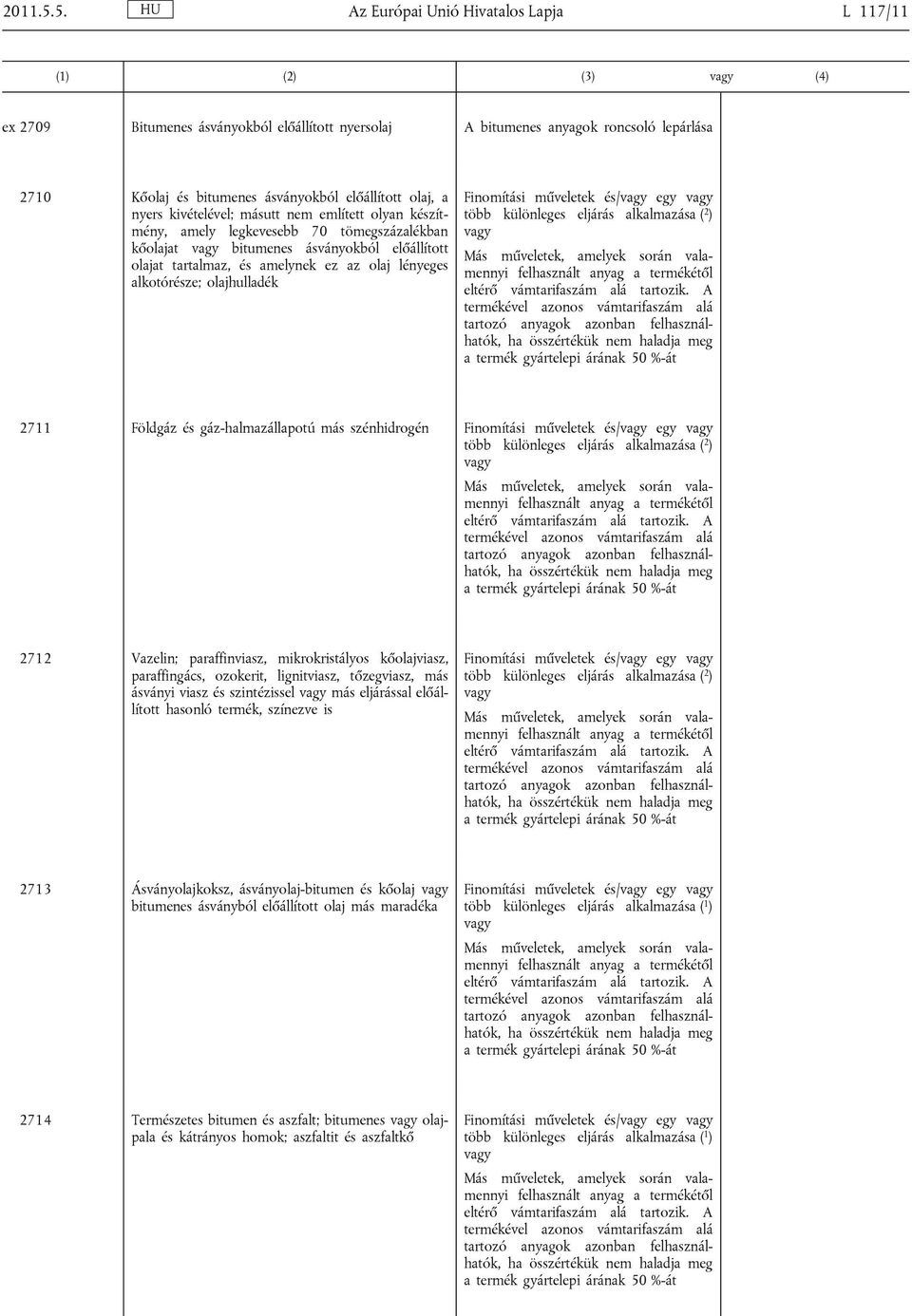 kivételével; másutt nem említett olyan készítmény, amely legkevesebb 70 tömegszázalékban kőolajat vagy bitumenes ásványokból előállított olajat tartalmaz, és amelynek ez az olaj lényeges alkotórésze;