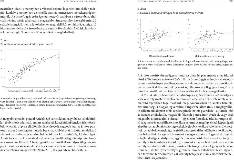 Az összefüggés erőssége számottevő: azokban a városokban, ahol csak néhány iskola található, a magasabb státusú tanulók kevesebb mint 20 százaléka ingázik nem a lakóhelyének megfelelő körzeti