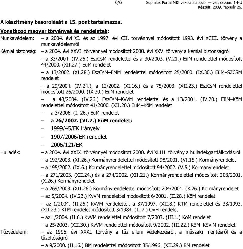 (IV.26.) EszCsM rendelettel és a 30/2003. (V.21.) EüM rendelettel módosított 44/2000. (XII.27.) EüM rendelet a 13/2002. (XI.28.) EszCsM FMM rendelettel módosított 25/2000. (IX.30.) EüM SZCSM rendelet a 29/2004.