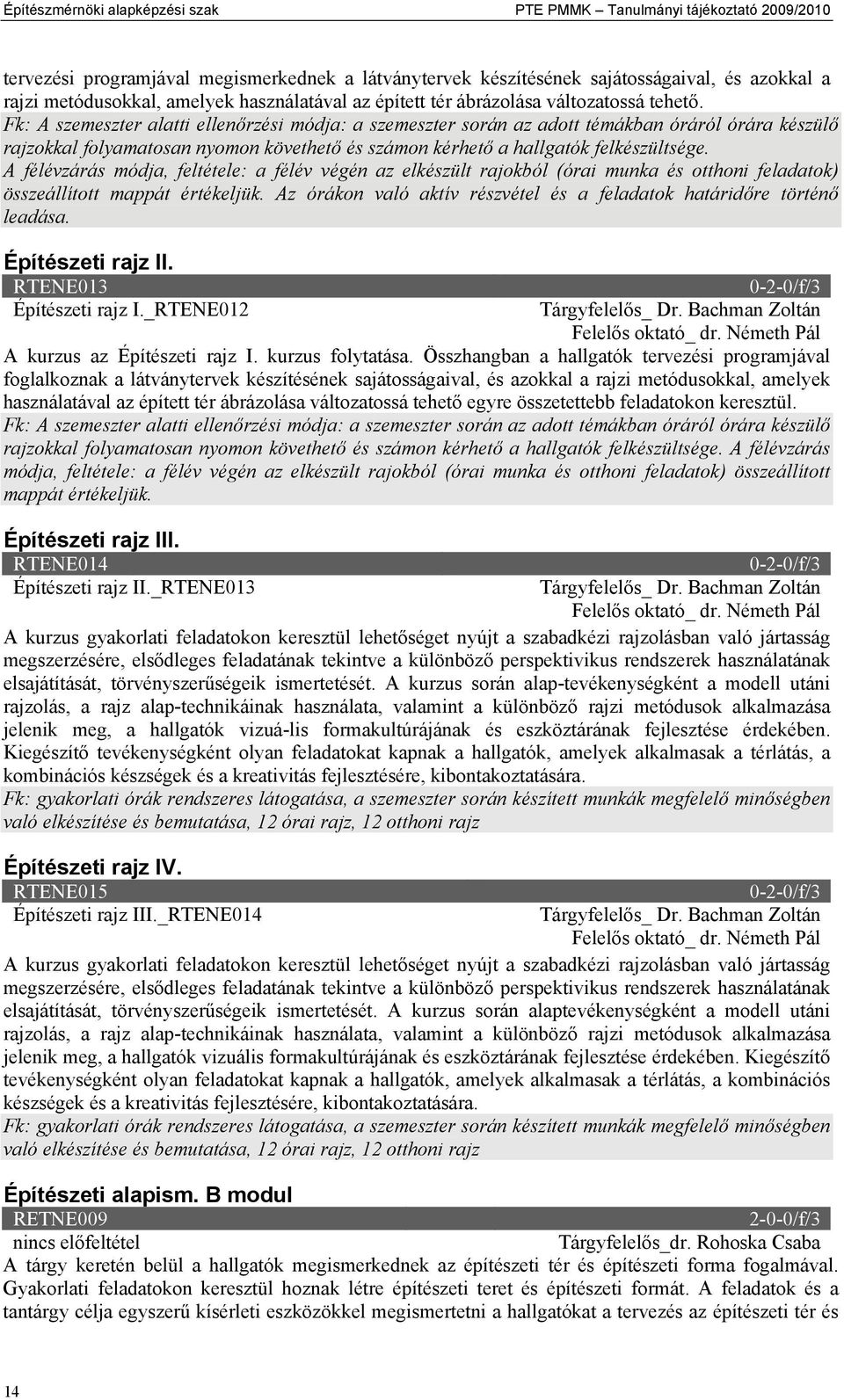 Fk: A szemeszter alatti ellenőrzési módja: a szemeszter során az adott témákban óráról órára készülő rajzokkal folyamatosan nyomon követhető és számon kérhető a hallgatók felkészültsége.