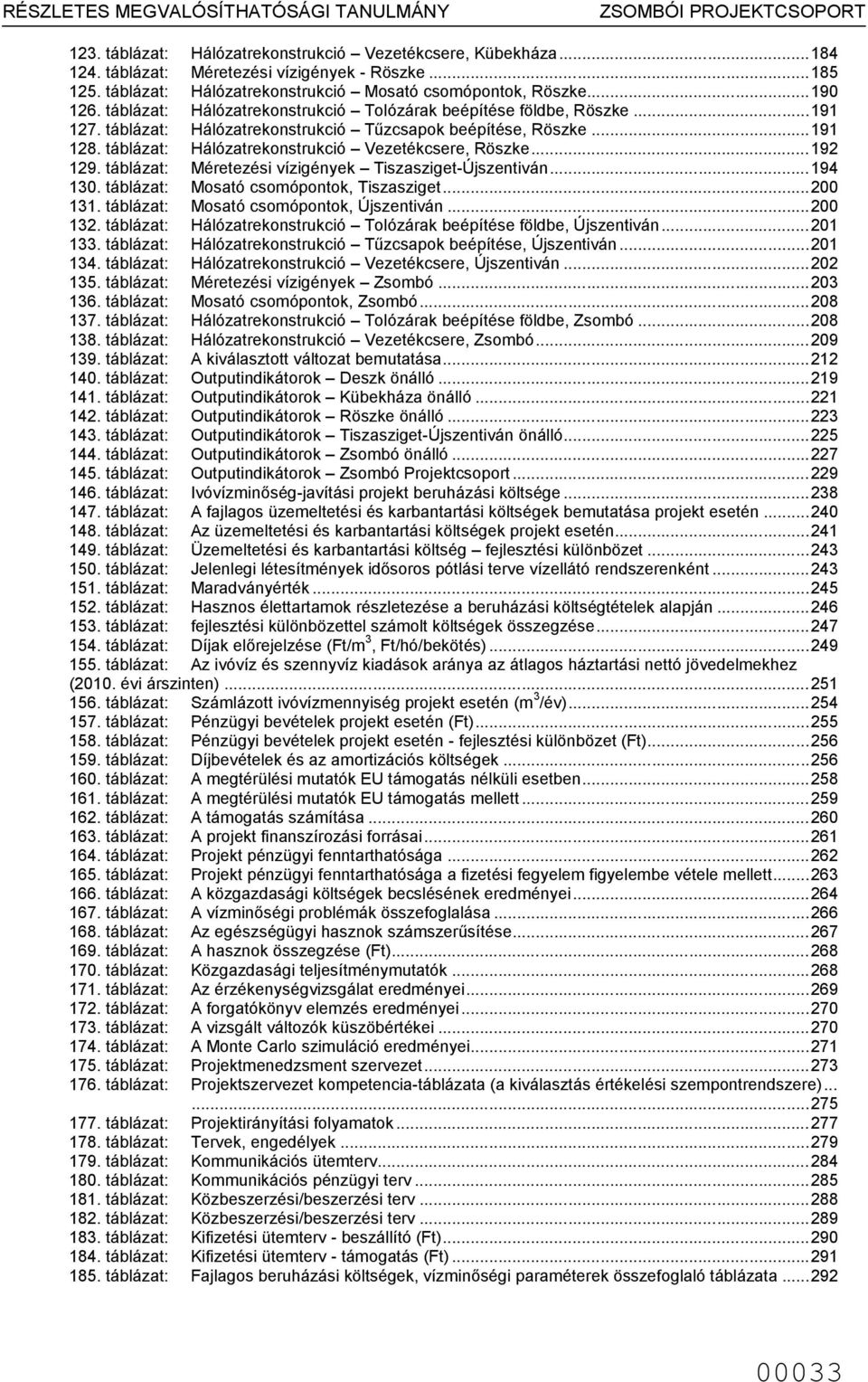 táblázat: Méretezési vízigények TiszaszigetÚjszentiván...94. táblázat: Mosató csoópontok, Tiszasziget.... táblázat: Mosató csoópontok, Újszentiván.