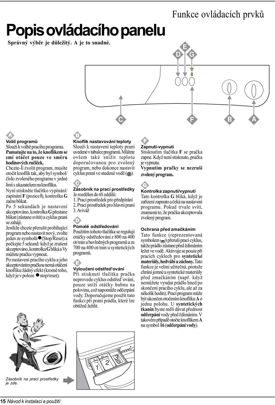 Chcete-li zvolit program, musíte otoèit knoflík tak, aby byl symbol/ èíslo zvoleného programu v jedné linii s ukazatelem na knoflíku.