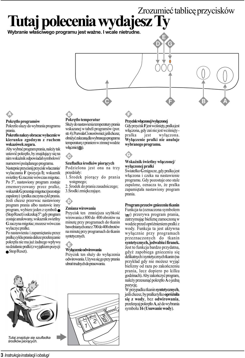 Aby wybraæ program prania, nale y tak ustawiæ pokrêt³o, by znajduj¹cy siê na nim wskaÿnik odpowiada³ symbolowi/ numerowi po ¹danego programu.