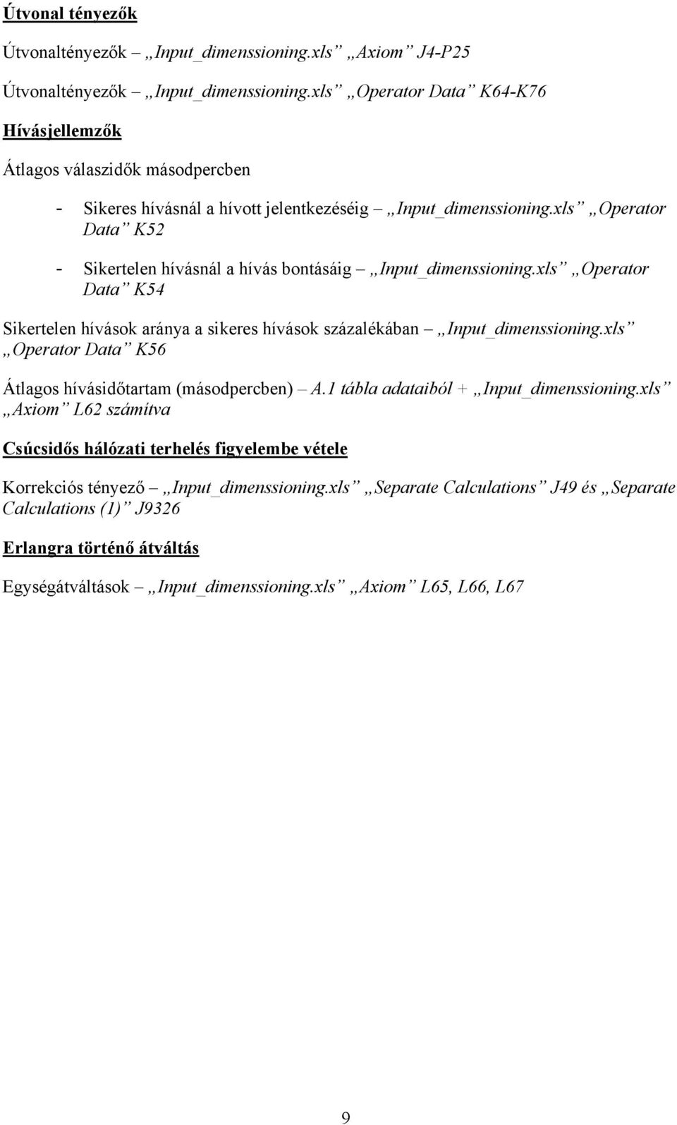 xls Operator Data K52 - Sikertelen hívásnál a hívás bontásáig Input_dimenssioning.xls Operator Data K54 Sikertelen hívások aránya a sikeres hívások százalékában Input_dimenssioning.