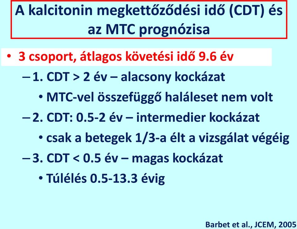 CDT > 2 év alacsony kockázat MTC-vel összefüggő haláleset nem volt 2. CDT: 0.