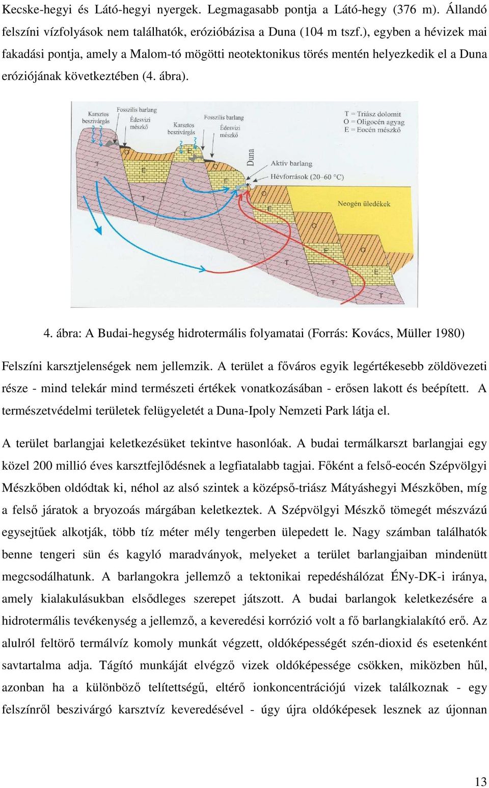 ábra: A Budai-hegység hidrotermális folyamatai (Forrás: Kovács, Müller 1980) Felszíni karsztjelenségek nem jellemzik.