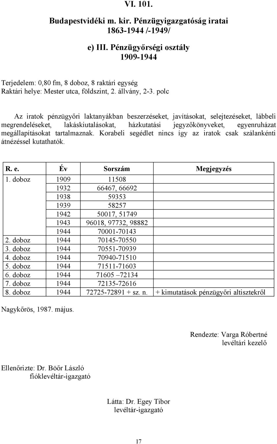 polc Az iratok pénzügyőri laktanyákban beszerzéseket, javításokat, selejtezéseket, lábbeli megrendeléseket, lakáskiutalásokat, házkutatási jegyzőkönyveket, egyenruházat megállapításokat tartalmaznak.