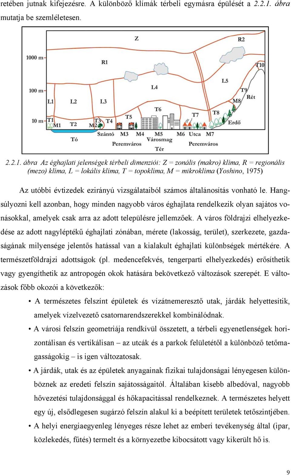 ábra Az éghajlati jelenségek térbeli dimenziói: Z = zonális (makro) klíma, R = regionális (mezo) klíma, L = lokális klíma, T = topoklíma, M = mikroklíma (Yoshino, 1975) Az utóbbi évtizedek ezirányú