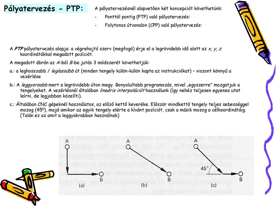 : a leghosszabb / leglassúbb út (minden tengely külön-külön kapta az instrukciókat) viszont könnyű a vezérlése b.: A leggyorsabb mert a legrövidebb úton megy.