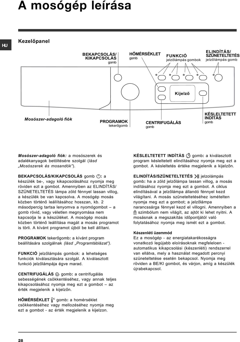 BEKAPCSOLÁS/KIKAPCSOLÁS gomb : a készülék be-, vagy kikapcsolásához nyomja meg röviden ezt a gombot.